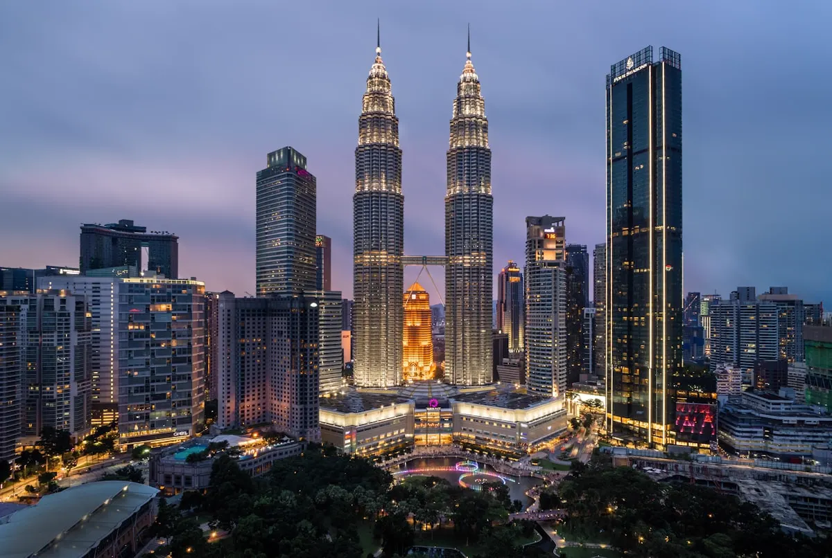 The Petronas Towers in Kuala Lumpur in the evening
